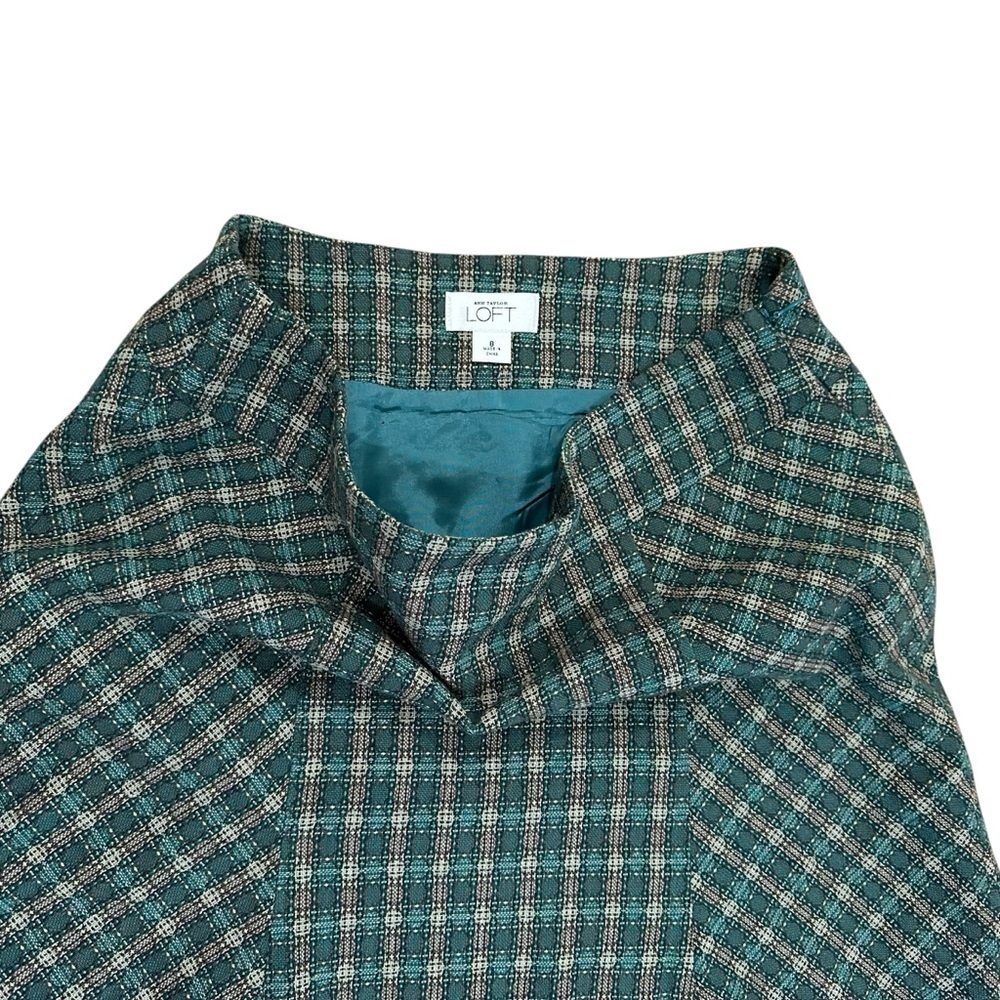 Women’s 8 Wool Blend Academia Plaid Preppy Flared Hem Above Knee Skirt LOFT - Picture 3 of 5
